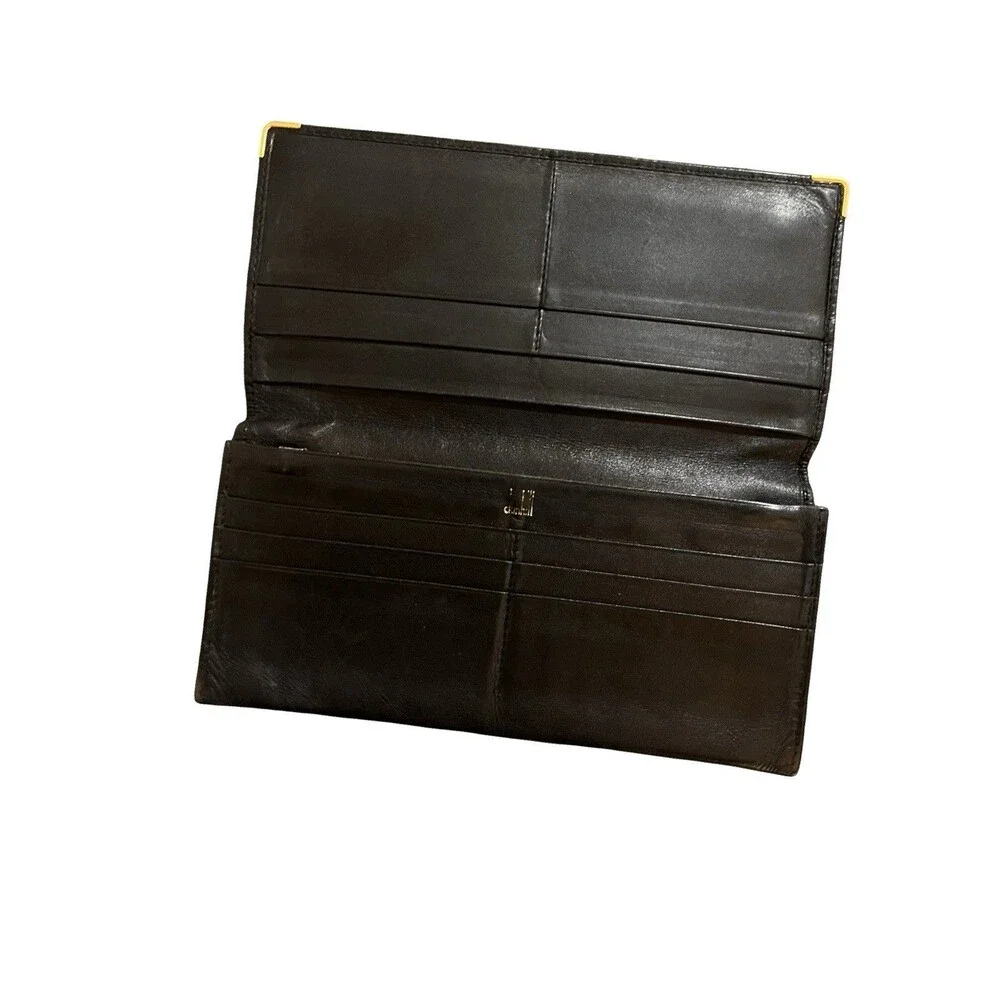 Dunhill Black Oxford Leather Bifold Long Wallet Made in France